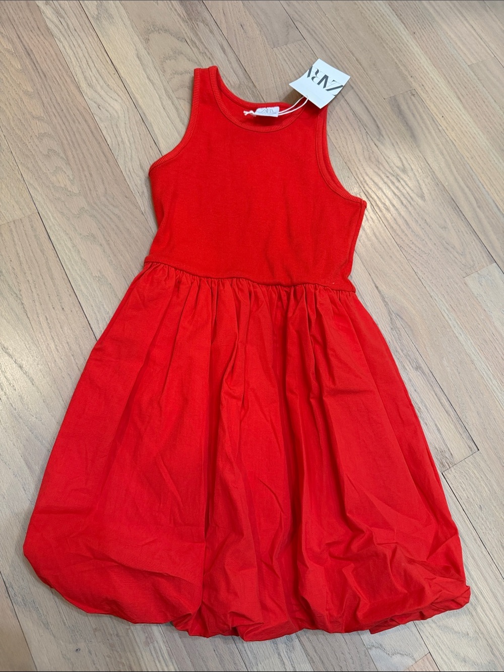 Zara Bright Red Sleeveless Gathered Skirt Dress